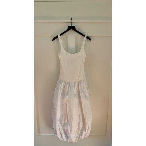 Zara Mixed Balloon Midi Dress in White Size XS Sleeveless Lined Side Zip Boho
